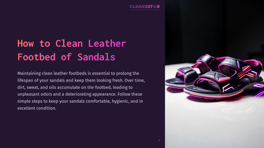 A Pair Of Stylish Black And Pink Leather Footbed Sandals With Glowing Neon Accents, Resting On A Reflective White Surface Against A Dark Background.
