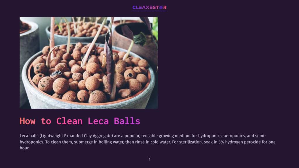 Close-Up Of Leca (Lightweight Expanded Clay Aggregate) Balls In A Planter, Used For Hydroponics. The Text &Quot;How To Clean Leca Balls&Quot; Is Visible.