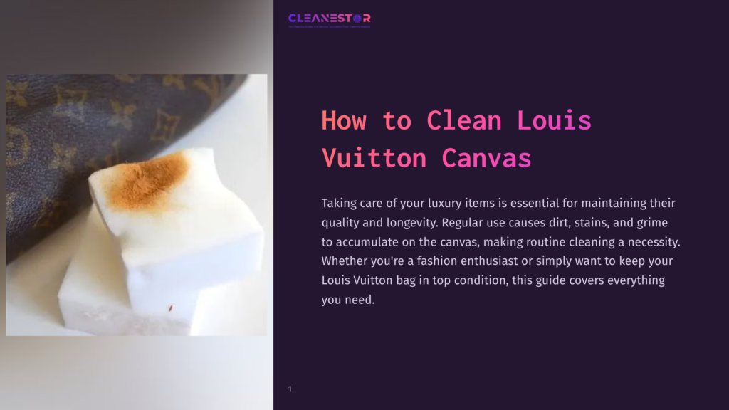 A Dirty White Sponge Being Used To Clean A Stain On A Louis Vuitton Canvas Bag.