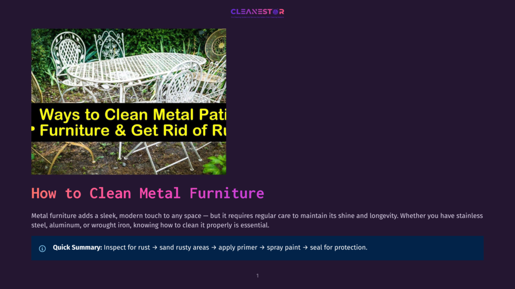 1 How To Clean Metal Furniture White Metal Patio Furniture, Including A Round Table And Chairs, Sits On A Stone Patio, With Green Foliage In The Background. The Image Is For A Guide On &Quot;How To Clean Metal Furniture.