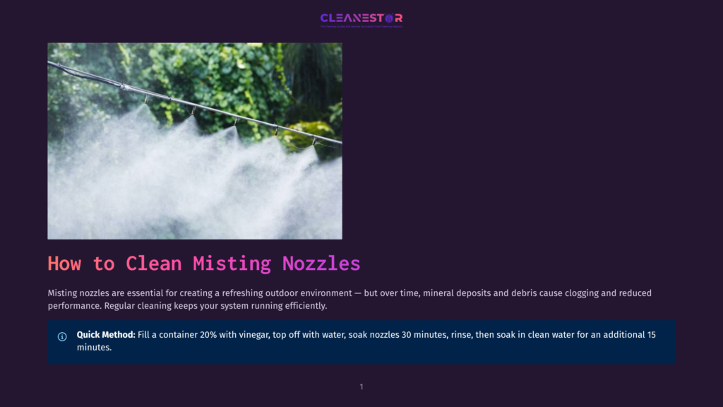 A Close-Up View Of Misting Nozzles Spraying Water Into The Air With A Blurred Green Background, Emphasizing The Importance Of Regular Cleaning To Maintain Efficiency.