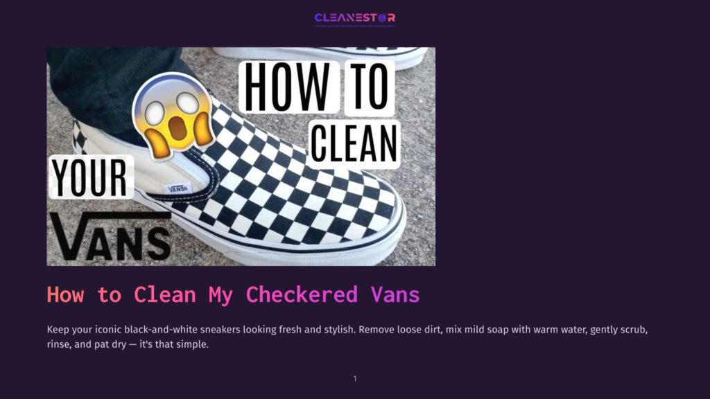 Close-Up Of A Checkered Vans Slip-On Shoe With The Words &Quot;Your&Quot; And &Quot;Vans&Quot; Printed On It, With The Text &Quot;How To Clean&Quot; Overlaid. A Yellow Emoji With Sunglasses Is Also Visible.