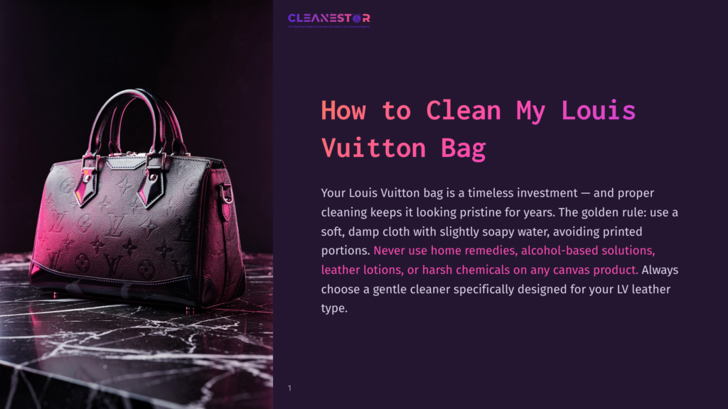 1 How To Clean My Louis Vuitton Bag A Luxurious Louis Vuitton Bag In A Striking Pink Hue With A Black Finish Sits On A Marble Surface, Showcasing Its Elegant Design And Iconic Branding.