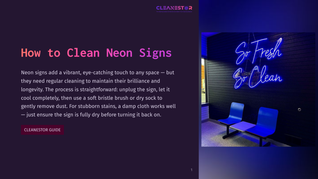 Blue Chairs Sit In Front Of A Black Wall With A Neon Sign That Reads &Quot;So Fresh, So Clean&Quot; In Bright, Multicolored Letters.
