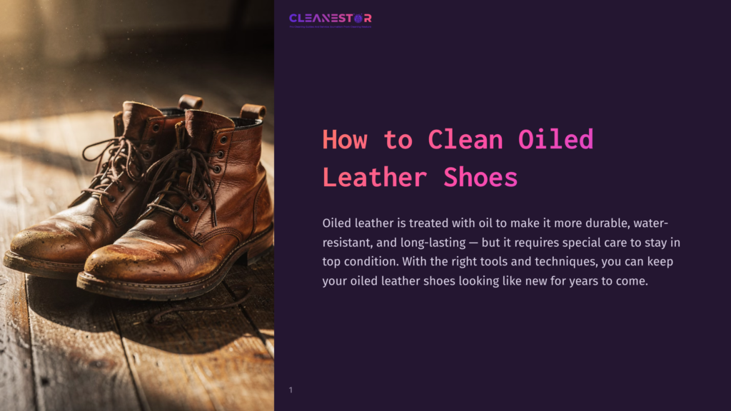 A Close-Up Of Well-Worn, Oiled Leather Boots With Laces, Resting On A Rustic Wooden Floor. The Image Highlights The Texture And Rich Color Of The Oiled Leather, Suggesting Durability And Care.