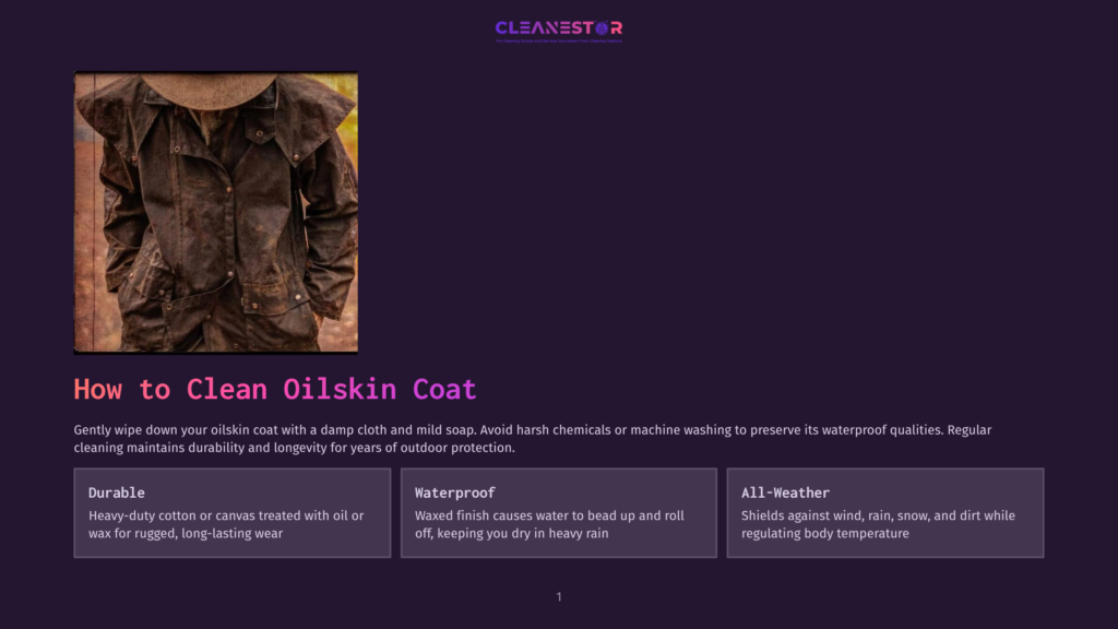 1 How To Clean Oilskin Coat Close-Up Of A Rugged, Weathered Oilskin Coat With A Wide-Brimmed Hat Hanging From The Collar, Showcasing Its Durable, Long-Lasting Wear.