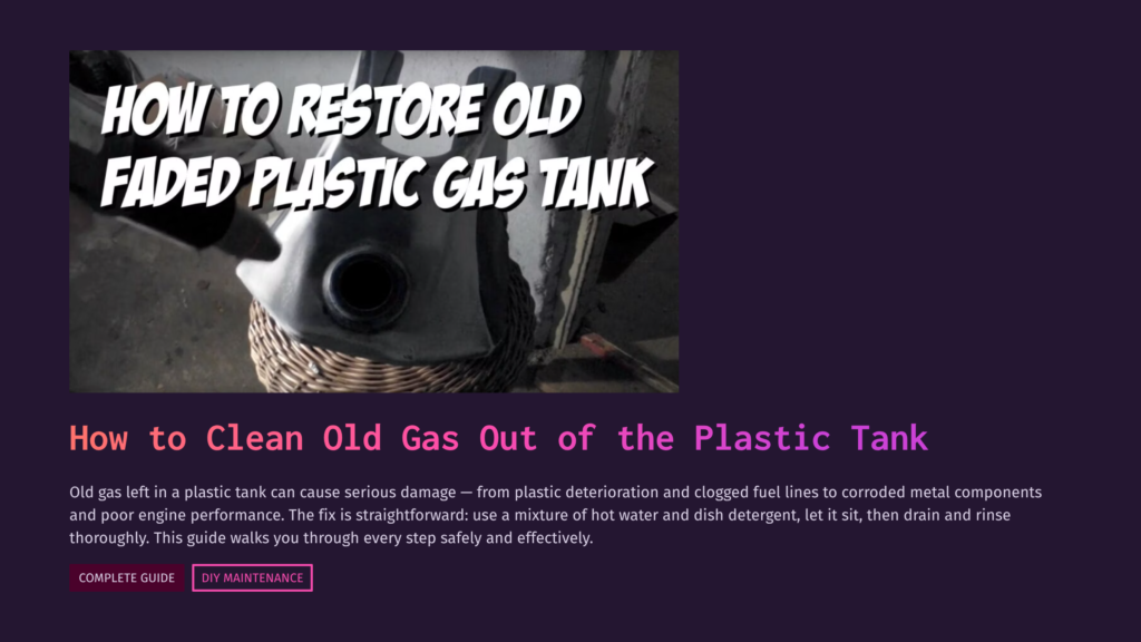 1 How To Clean Old Gas Out Of The Plastic Tank Close-Up Of A Faded Plastic Gas Tank With The Text &Quot;How To Restore Old Faded Plastic Gas Tank&Quot; On The Image.