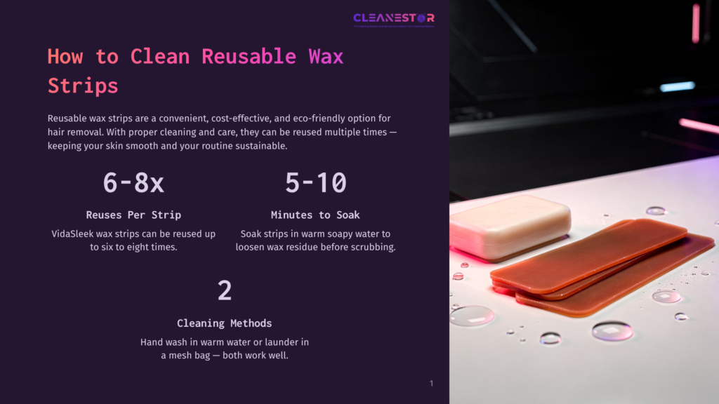 Close-Up Of Two Reusable Wax Strips For Hair Removal, One Reddish-Brown And The Other White, Resting On A Clean, Smooth Surface With Water Droplets. The Image Highlights The Cleaning Process For Reusable Wax Strips.