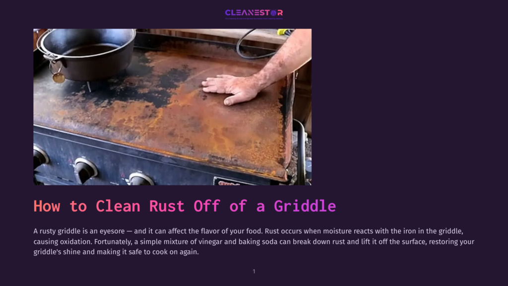A Hand Rests On A Heavily Rusted Griddle Surface, Showing The Challenge Of Cleaning Rust Off A Griddle.
