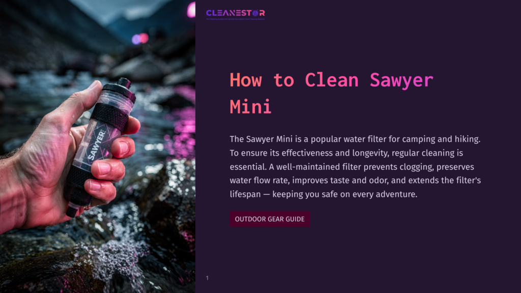 A Hand Holding A Sawyer Mini Water Filter Outdoors, With Water Flowing In The Background. The Sawyer Mini Is A Popular Water Filter For Camping And Hiking, Essential For Clean Water On Adventures.