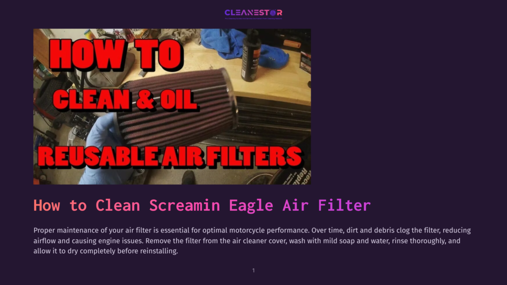 1 How To Clean Screamin Eagle Air Filter Close-Up Of A Red Screamin' Eagle Reusable Air Filter Being Cleaned, With &Quot;How To Clean &Amp; Oil Reusable Air Filters&Quot; Text Overlay.