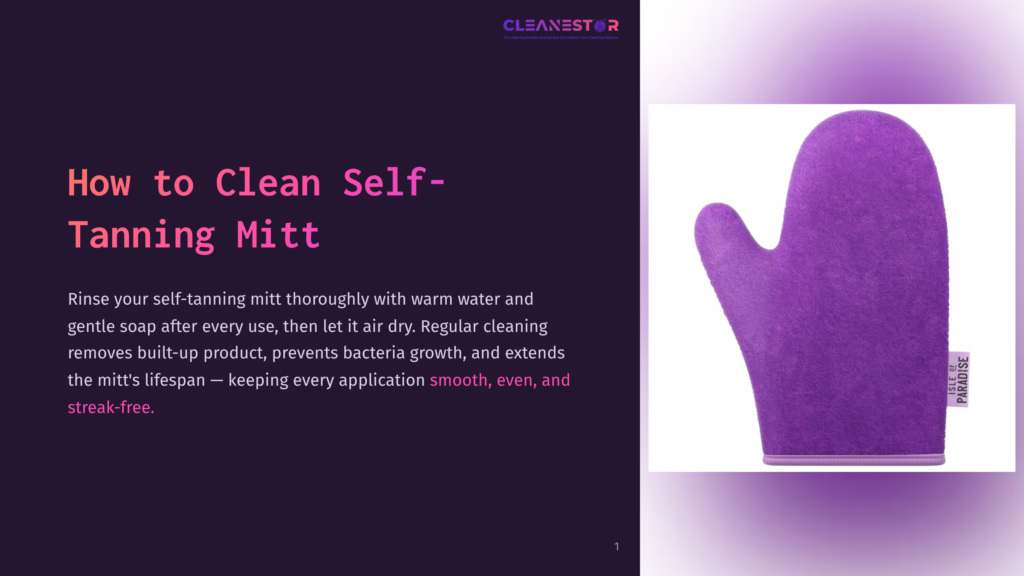 A Purple Self-Tanning Mitt With A Textured Surface Sits On A Dark Background. The Mitt Has A Small White Tag With The Text &Quot;Isle Of Paradise&Quot; Printed On It.