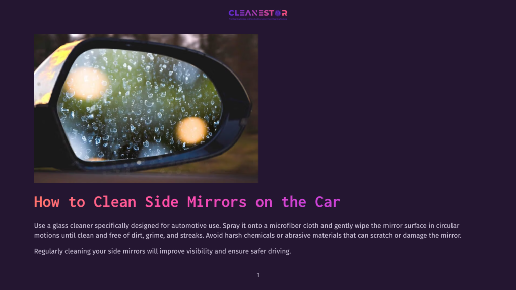 Close-Up Of A Car'S Side Mirror Covered In Water Droplets And Dirt, With Reflections Of Orange Lights, Suggesting A Need For Cleaning.
