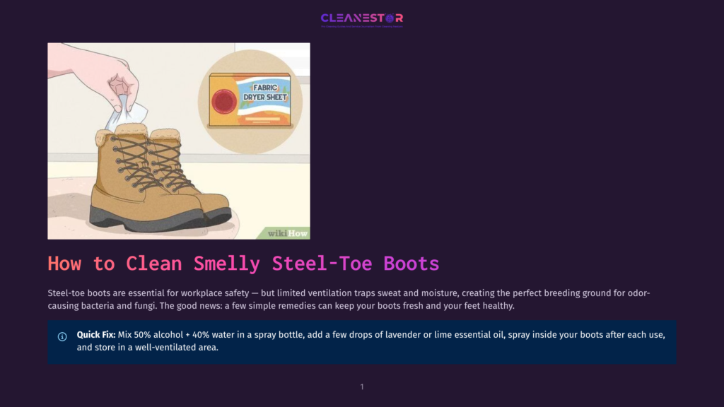 A Person'S Hands Place A Fabric Dryer Sheet Into A Sturdy, Brown Steel-Toe Work Boot, Illustrating How To Clean Steel-Toe Boots.