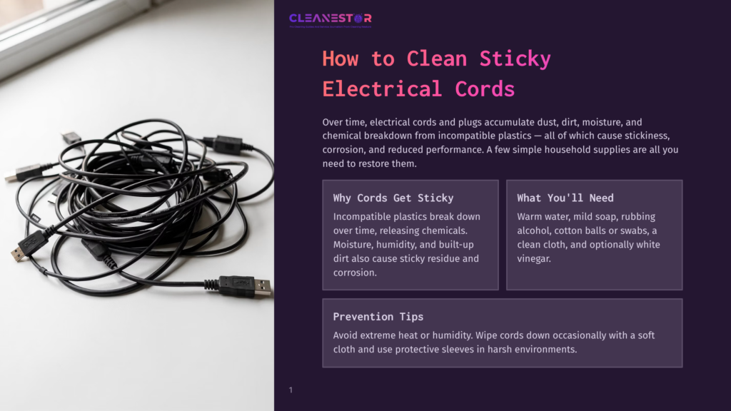 A Tangled Pile Of Black Usb Charging Cables And Power Cords Sits On A White Windowsill, With A Portion Of A Window Frame In The Upper Left Corner. The Text &Quot;Cleanestor&Quot; Is Visible In The Upper Right Corner.