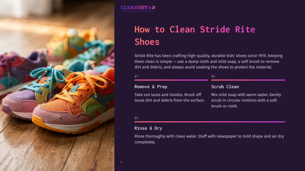 Colorful Children'S Sneakers, Including Orange, Purple, And Green, Are Arranged On A Wooden Floor, Ready For Cleaning.
