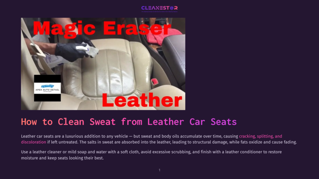 A Hand Wearing A Black Glove Uses A Magic Eraser To Clean A Worn, Tan Leather Car Seat. Text Overlay Reads &Quot;Magic Eraser&Quot; And &Quot;Leather.