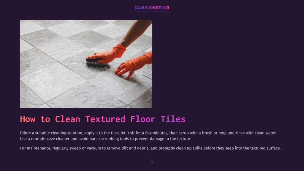 Close-Up Of Hands In Orange Gloves Scrubbing Textured Floor Tiles With A Brush, Demonstrating How To Clean Textured Floor Tiles With A Cleaning Solution.
