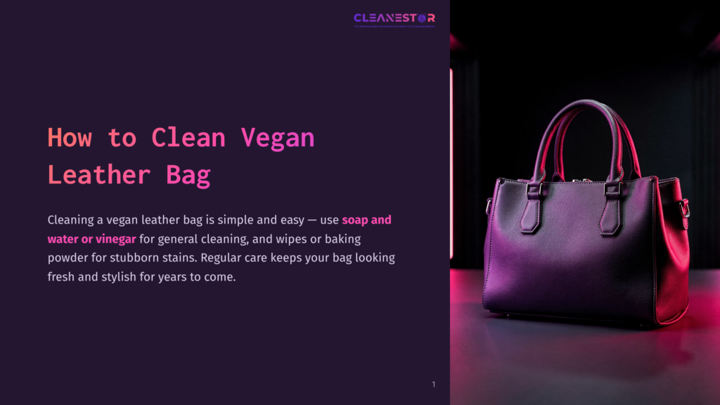 A Stylish Black Vegan Leather Handbag Sits On A Dark Surface, Illuminated By Vibrant Pink And Purple Lighting. The Background Is Dark With Subtle Vertical Lines.