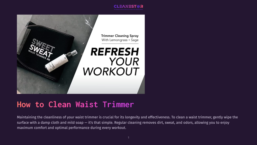 A Black Waist Trimmer With A White Nozzle Rests On A Gray Surface, Next To A White Banner With The Text &Quot;Refresh Your Workout&Quot; And A Lemongrass And Sage Trimmer Cleaning Spray.