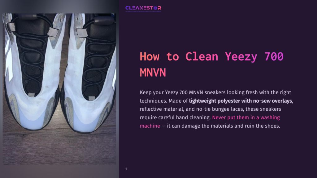 Close-Up Of White And Grey Yeezy 700 Mnvn Sneakers With Reflective Accents, Showing Their Lightweight Polyester Material And No-Sew Overlays.