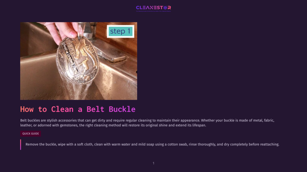 1 How To Clean A Belt Buckle A Silver Belt Buckle With Intricate Detailing Is Cleaned Under Running Water In A Sink. The Text &Quot;Step 1&Quot; Is Visible On A White Label.
