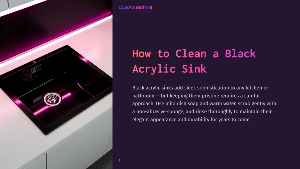 1 How To Clean A Black Acrylic Sink A Sleek Black Acrylic Sink With A Modern Faucet Is Illuminated By Vibrant Pink Led Lights, Showcasing Its Sophisticated Design. The Text &Quot;How To Clean A Black Acrylic Sink&Quot; Is Prominently Displayed.