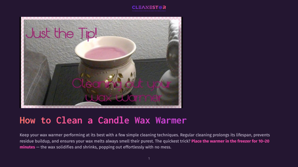 A Decorative Ceramic Wax Warmer With Pink Wax Is Shown, With Text Overlay Reading &Quot;Just The Tip! Cleaning Out Your Wax Warmer.
