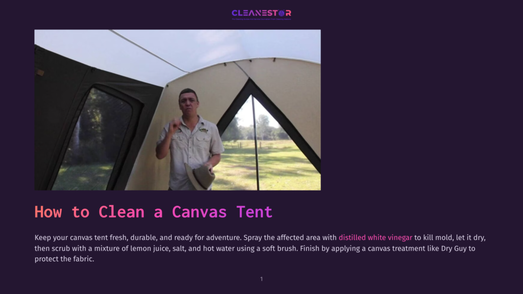 1 How To Clean A Canvas Tent Man Inside A Large Canvas Tent, Demonstrating How To Clean It, With Text Overlay &Quot;How To Clean A Canvas Tent&Quot;.