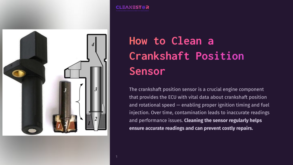 Close-Up Of A Crankshaft Position Sensor, With A Diagram Showing Its Internal Components Labeled 1, 2, 3, And 4. The Text &Quot;Cleanestor&Quot; Is Visible At The Top.
