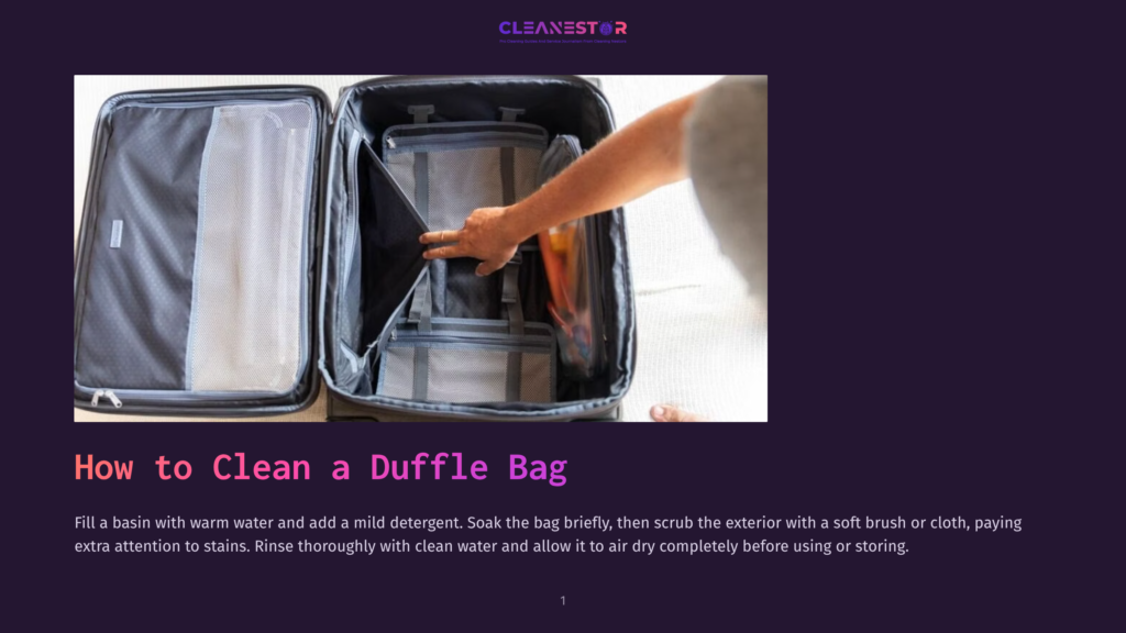 A Person'S Hands Are Shown Organizing Packing Cubes Inside An Open Duffle Bag, With The Text &Quot;How To Clean A Duffle Bag&Quot; Visible Below.