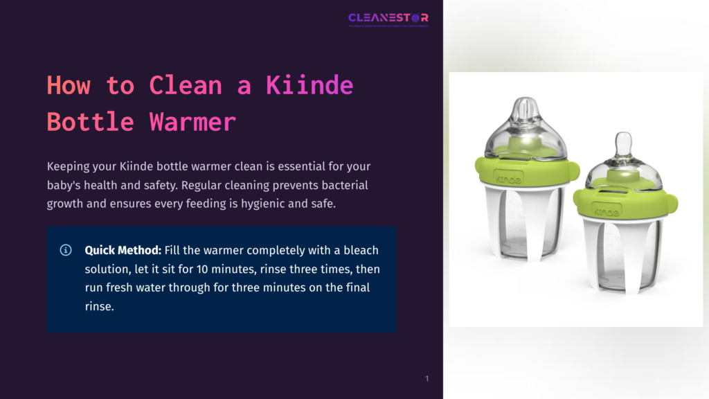Two Kiinde Bottle Warmers With Green Accents Are Displayed On A White Background, Ready For Cleaning Instructions.