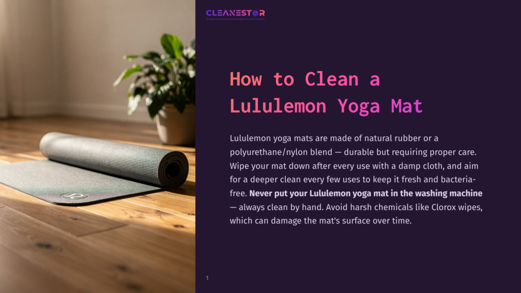 A Lululemon Yoga Mat Rolled Up On A Wooden Floor Beside A Potted Plant, With A Clean, Minimalist Room In The Background.