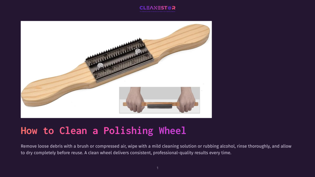 Wooden Polishing Wheel With Metal Bristles Used For Cleaning, Showcasing A Hand Holding It And Brushing Debris Off.