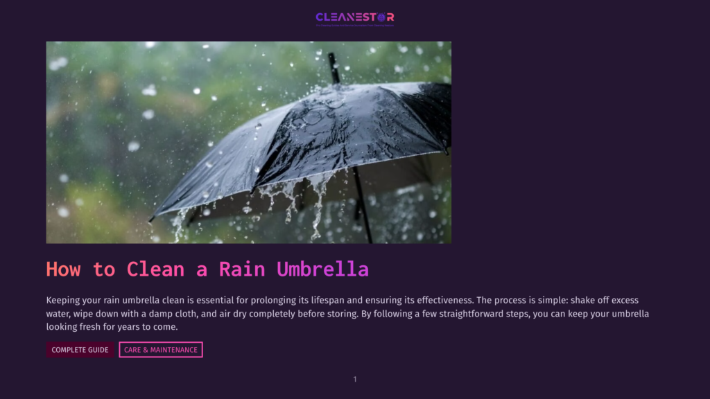 A Black Umbrella Is Held Up In Heavy Rain, With Water Droplets Splashing Off Its Surface And Onto The Fabric. The Background Is Blurred Green Foliage, Suggesting An Outdoor Setting.