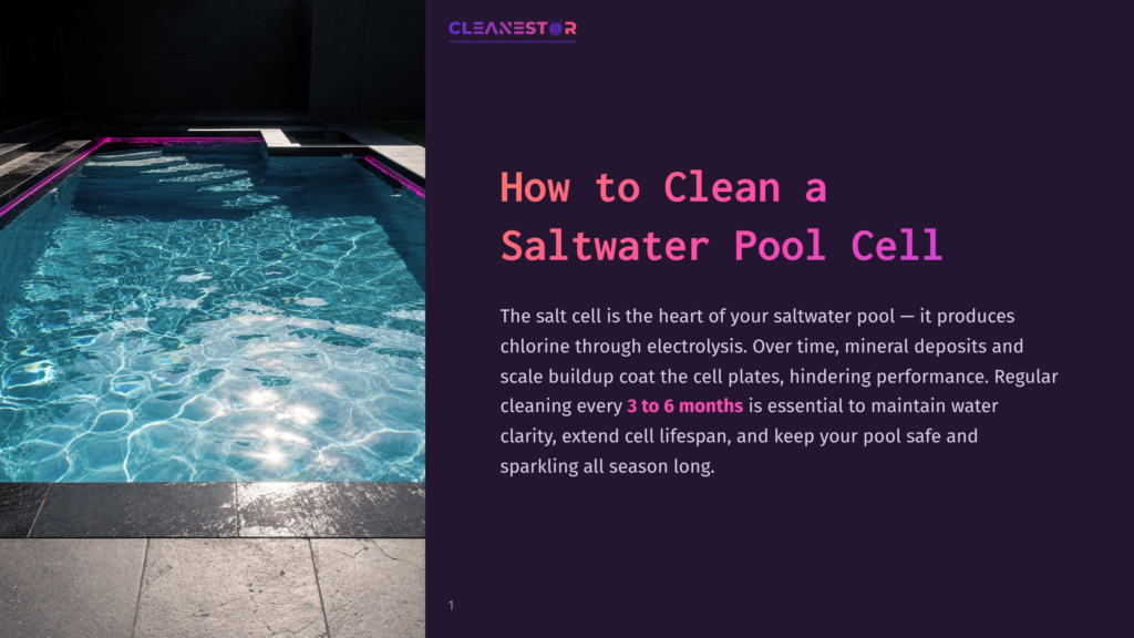 A Beautifully Lit, Modern Saltwater Swimming Pool At Night, With Vibrant Purple Led Lights Illuminating The Water'S Edge. The Water Is Clear And Inviting, Reflecting The Ambient Light.