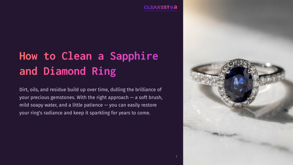 Close-Up Of A Sapphire And Diamond Engagement Ring On A Marble Surface. The Blue Sapphire Is Surrounded By A Halo Of Small Diamonds, Reflecting Light.