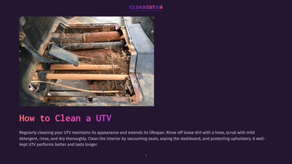 1 How To Clean A Utv 1 A Dirty Utv Interior With Mud And Debris Covering The Floor And Exposed Metal Components, Suggesting A Need For Cleaning.