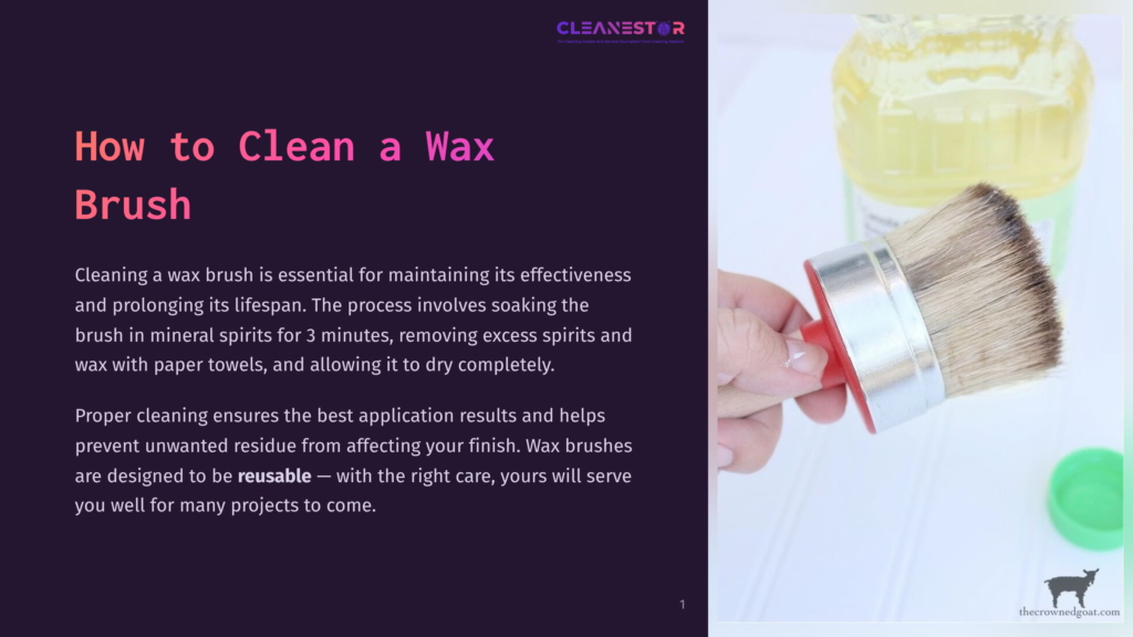 1 How To Clean A Wax Brush A Hand Holds A Wax Brush With Natural Bristles And A Red Handle, Ready For Cleaning. The Background Shows A Bottle Of Mineral Spirits, Essential For Cleaning Wax Brushes.