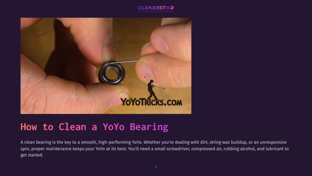 Close-Up Of Hands Cleaning A Yoyo Bearing With A Needle, Showing The &Quot;Yoyotricks.com&Quot; Logo.