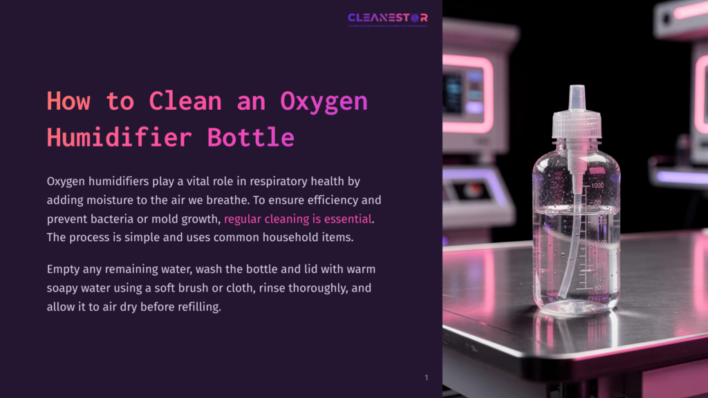 Close-Up Of A Clean Oxygen Humidifier Bottle Filled With Clear Water, Sitting On A Dark Surface. The Bottle Has Measurement Markings Up To 1000Ml.