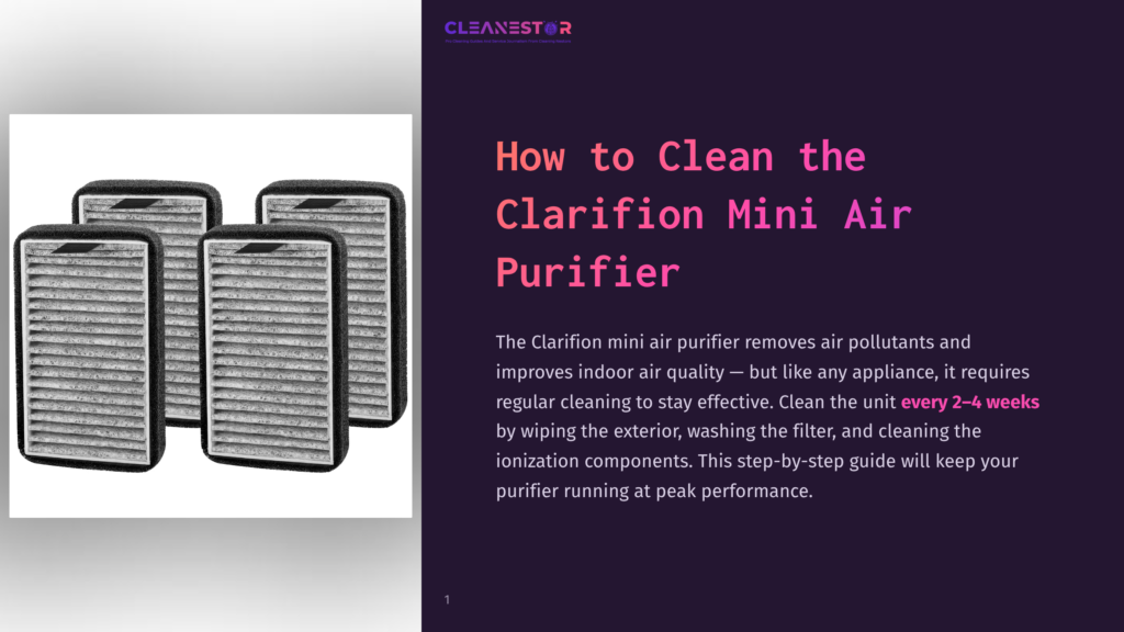 Four Rectangular Clarifion Air Purifier Filters Are Shown Close-Up, Stacked Diagonally, With A Light Gray, Pleated Filter Material Visible Through A Dark Gray Frame.