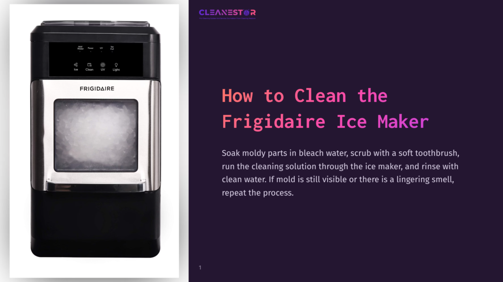 Frigidaire Ice Maker With Illuminated Controls For Add Water, Power, Clean, Uv, And Light. The Front Displays A Window Filled With Ice Cubes.