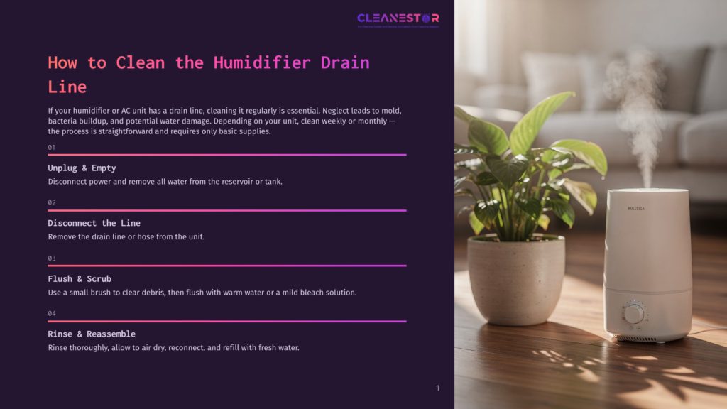 A White Levoit Humidifier With A Plant In A Pot Sits On A Wooden Floor. The Humidifier Is Emitting A Stream Of Mist. The Image Is A Visual Guide On How To Clean A Humidifier.