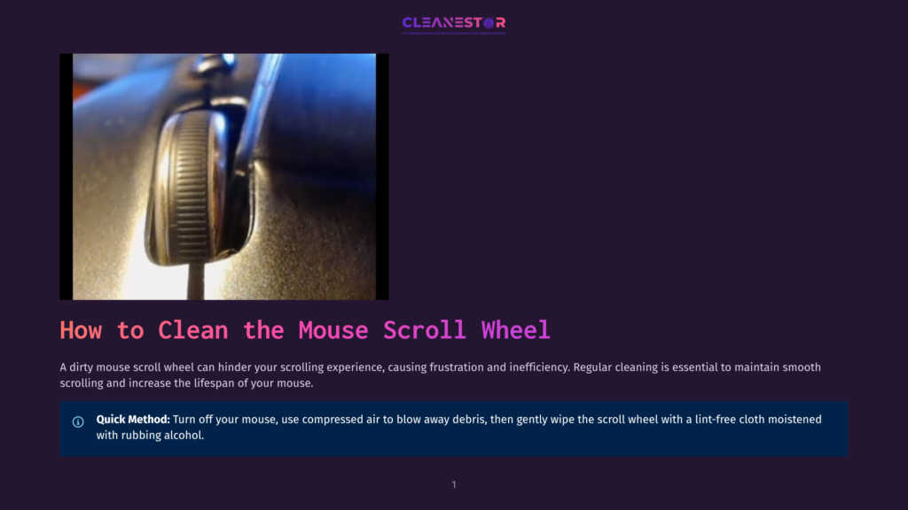 Close-Up Of A Computer Mouse Scroll Wheel, Showing Textured Grip And Metallic Sheen, Ready For Cleaning.