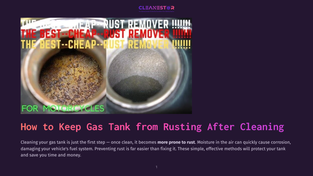 Before And After Comparison Of A Rusty Motorcycle Gas Tank Being Cleaned, Showing The &Quot;Best Cheap Rust Remover&Quot; For Motorcycles.