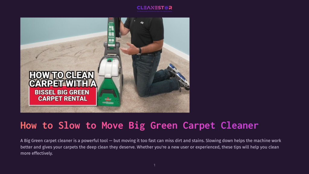 A Man Demonstrates How To Clean A Carpet With A Bissell Big Green Carpet Cleaner, Showing The Machine In Action On A Beige Carpet.