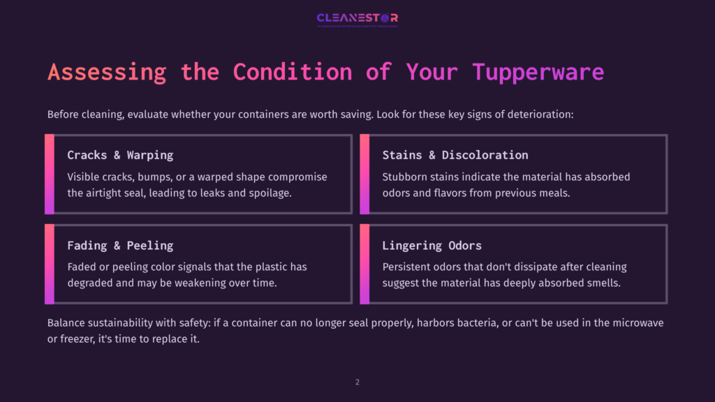 Assessing The Condition Of Your Tupperware: Cracks &Amp; Warping, Stains &Amp; Discoloration, Fading &Amp; Peeling, Lingering Odors. Learn How To Evaluate Your Containers.