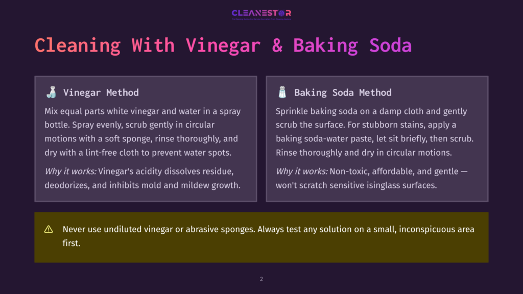 2 Cleaning With Vinegar And Baking Soda Two Cleaning Methods Displayed On A Dark Purple Background: Vinegar Method And Baking Soda Method, With Steps And Explanations.