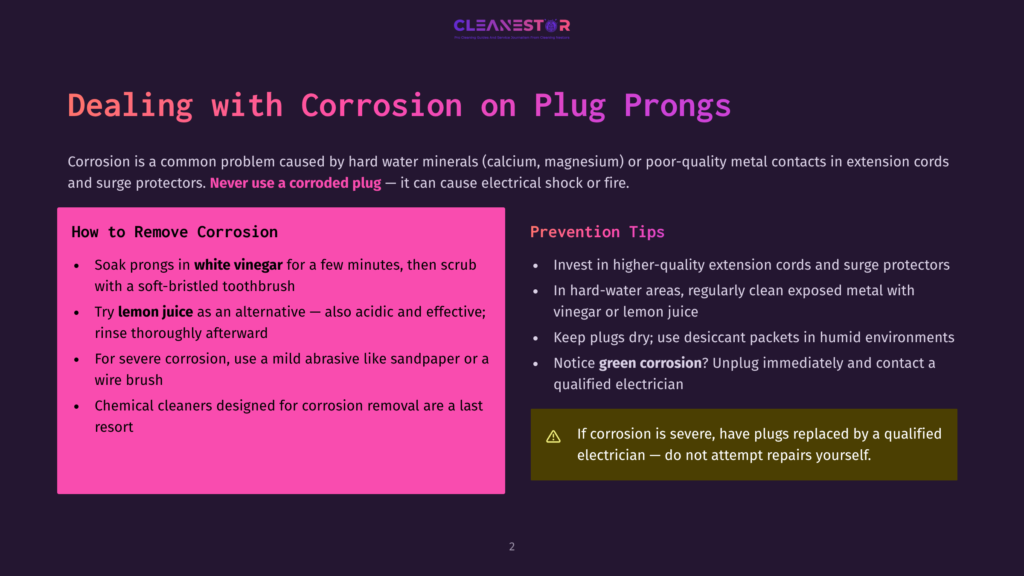 Dealing With Corrosion On Plug Prongs: How To Remove Corrosion With White Vinegar And Lemon Juice, And Prevention Tips For Extension Cords And Surge Protectors.
